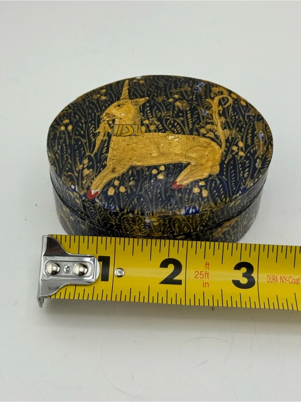 Vintage Kashmiri Hand-Painted Papier-Mâché Unicorn Trinket Box
